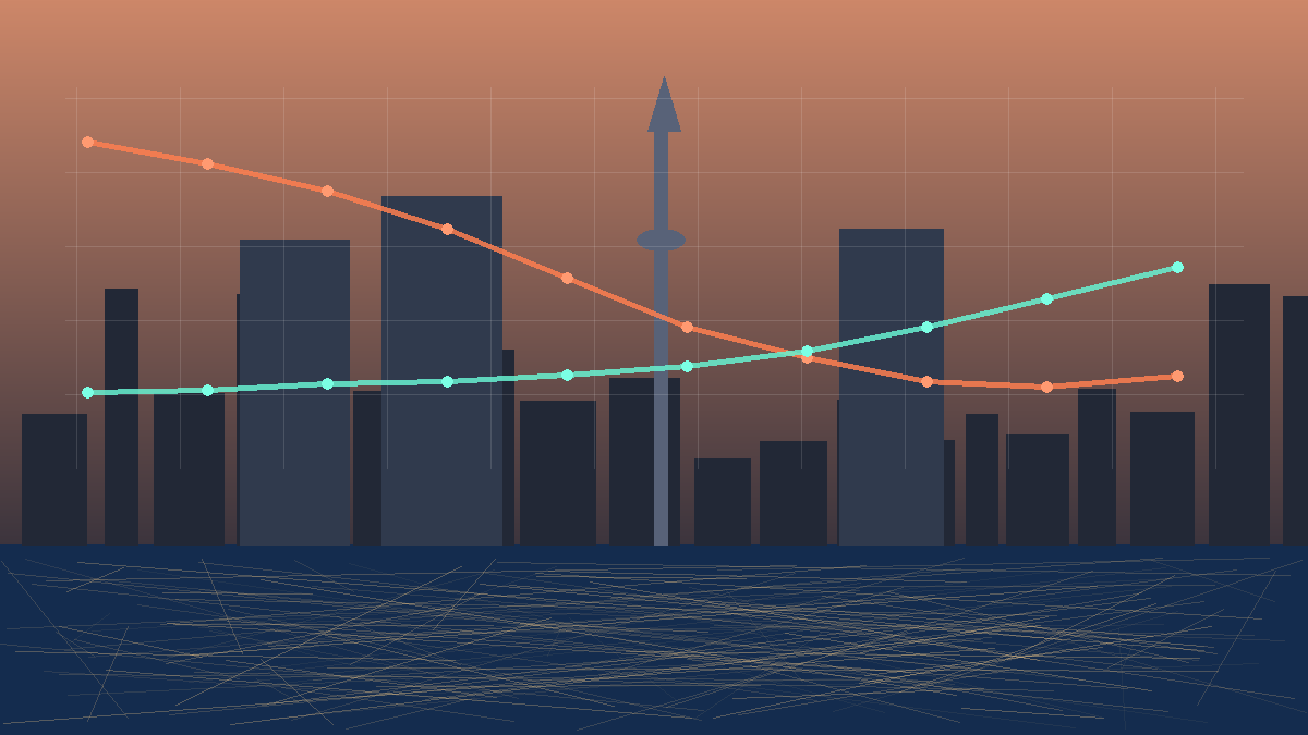 Toronto skyline and condo market trend illustration showing bottoming signals